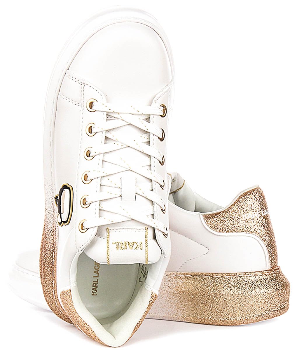 KARL LAGERFELD Kapri Ikon Turnschuhe mit Glitzer Farbverlauf, Weiß