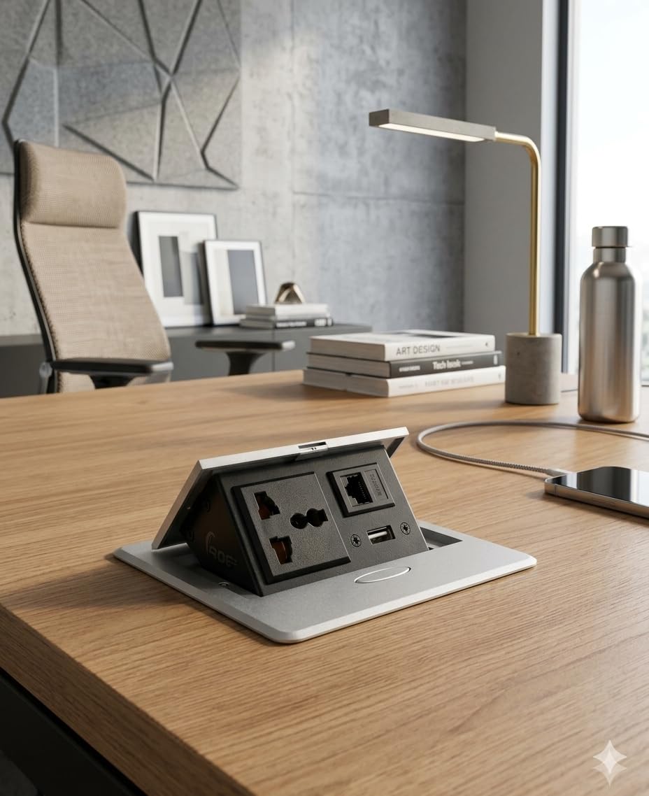 Audiovan Hydraulic Cable Cubby Popup Box Silver with 1 Lan Connector, 1 Power Port, 1 USB port with 1 year Warranty-picture-19