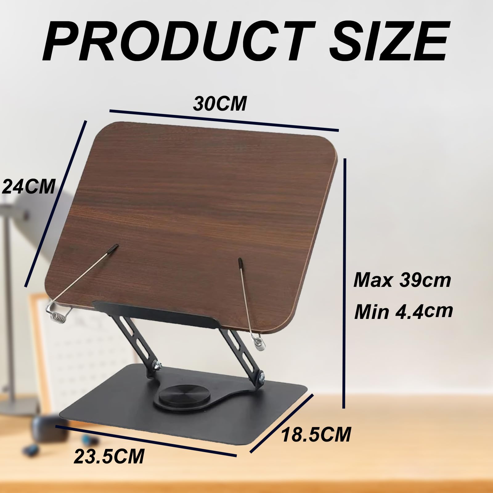 Leggio da Tavolo per Libri,Supporto per Libri Regolabile con Base Girevole a 360°,Supporto Libri per Lettura,Leggio in Legno Pieghevole,Stand di Ricette,Portatile Reggilibro Bambini Regolabile
