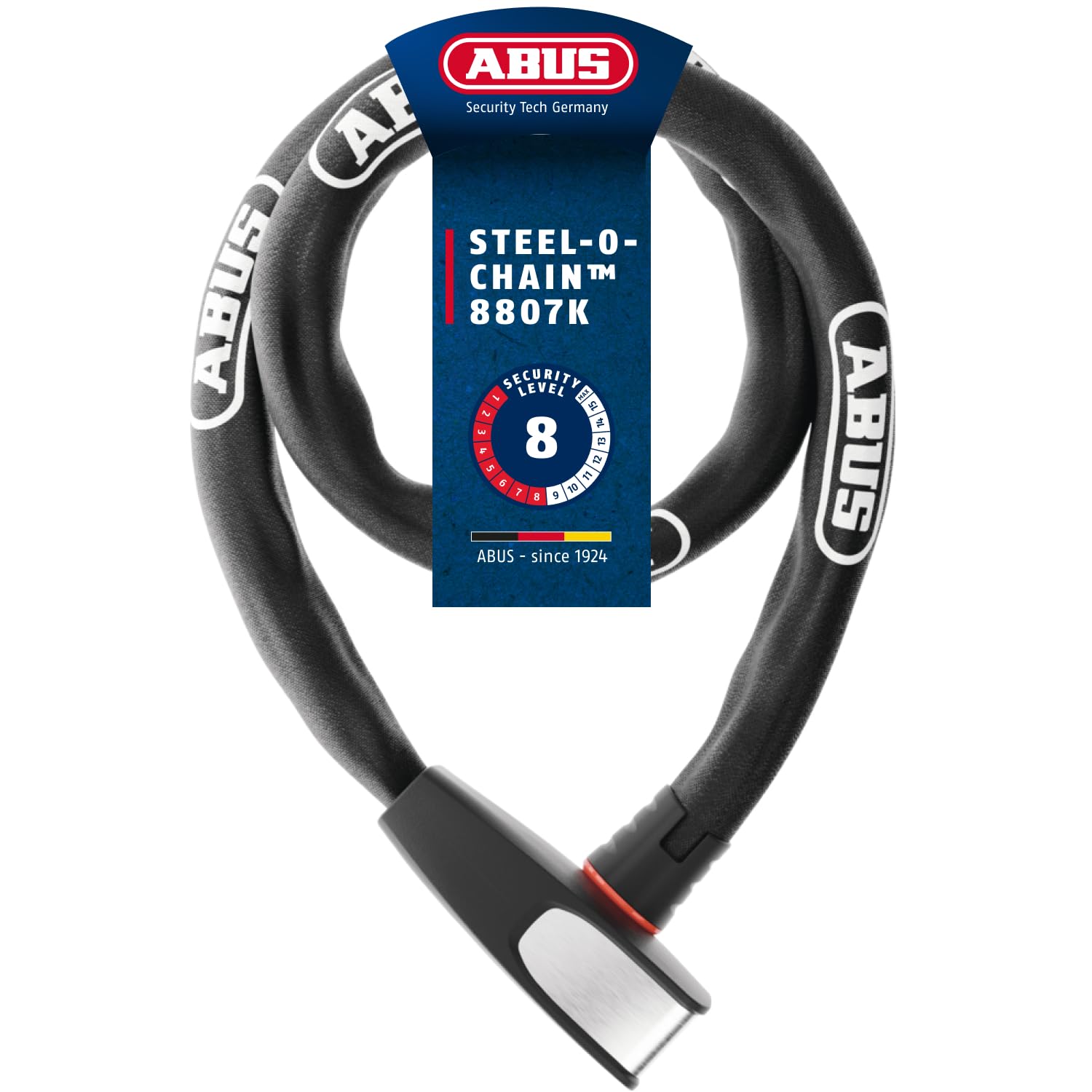 ABUS Kettenschloss Steel-O-Chain 8807K – Flexibles Fahrradschloss aus gehärtetem Stahl – ABUS-Sicherheitslevel 8