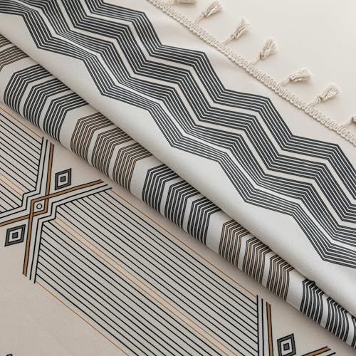 Image of Gray Geometric Curtains 102 Inches Long, Boho Farmhouse Light Filtering Rod Pocket Drapes with Tassel Trim for Bedroom Living Room, 2 Panels