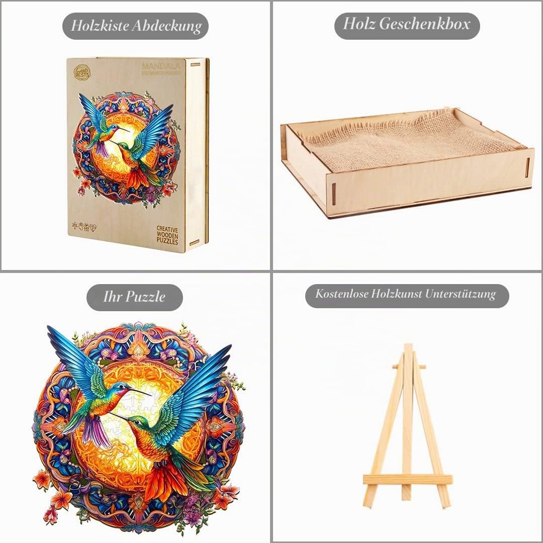Holzpuzzle Erwachsene 670 Stück,Mandala Hummingbird Holzpuzzle Einzigartige Tierform Puzzleteile, Kolibri Puzzle Holz Erwachsene 14+ mit Geschenkbox aus Holz(XL-19.7 * 19.7in)