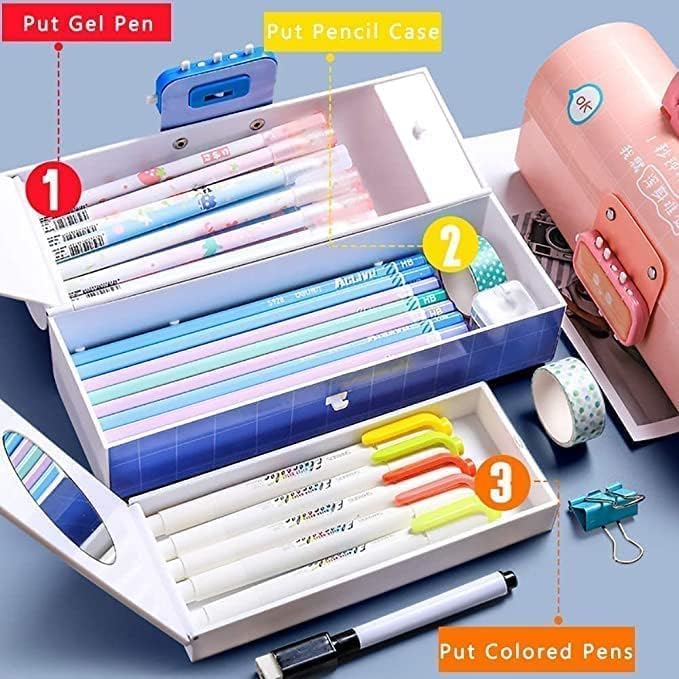Image of Invite New Cartoon Theme Pencil Box with Push Pull Eraser Set for Kids | Suitcase Style Password Lock Stationery Organizer | School Supplies Gift Combo for Boys & Girls (Cute Pink + Eraser)