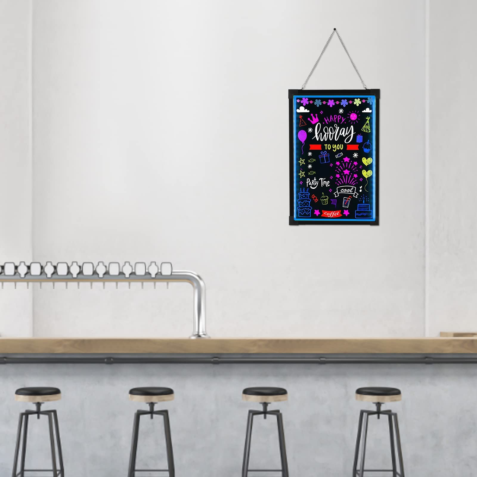 Lavagna a LED con immagini pubblicitarie, 60 cm x 80 cm, con telecomando e penne al neon, design fai da te, per negozi, ristoranti e case