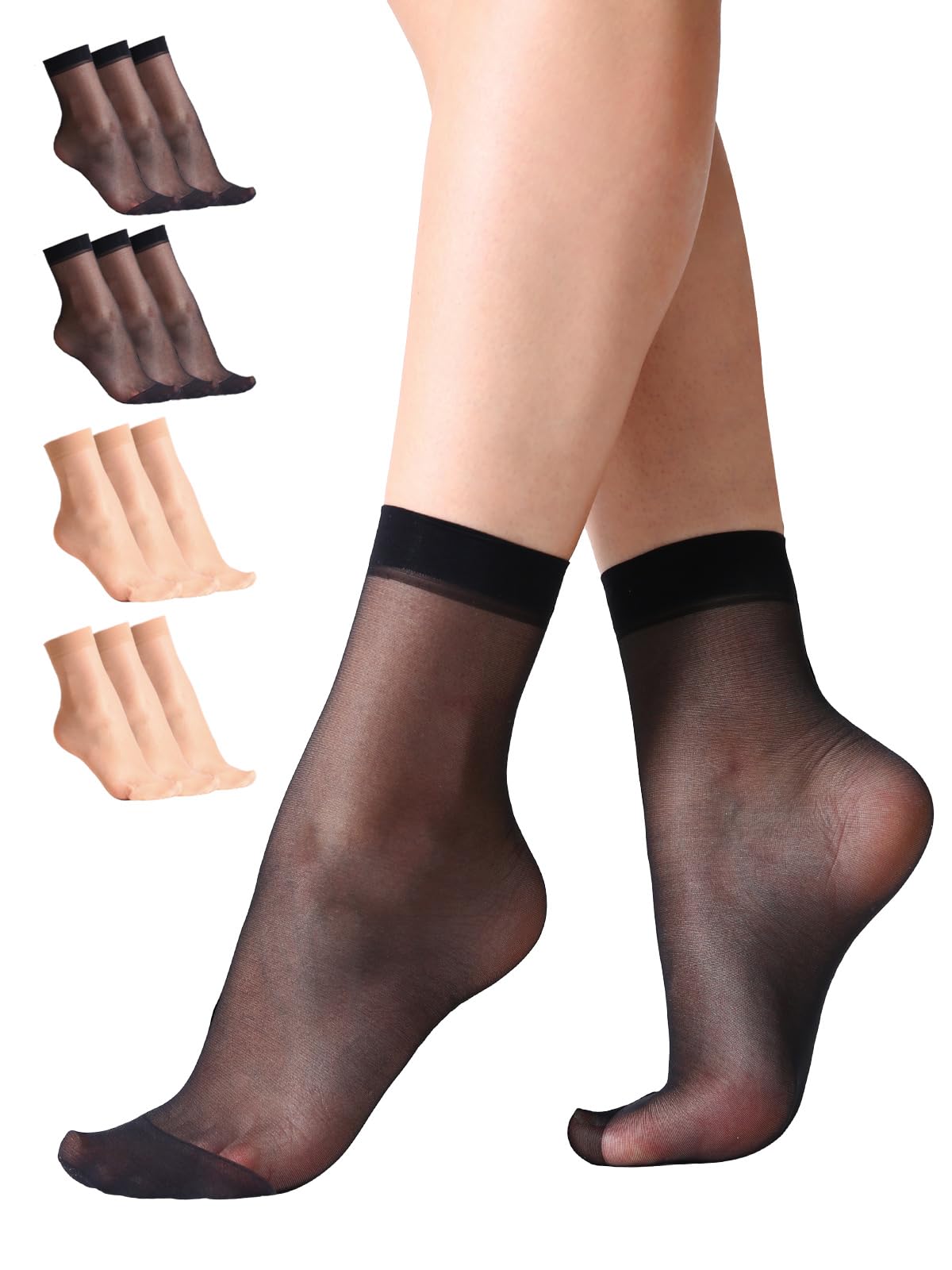 Manzi Women's 6 Pairs Black,6 Pairs Natural Nude-Silky Black (6 Pairs) Natural Nude (6 Pairs) Ankle High Sheer Pop Silky Socks 20 Denier