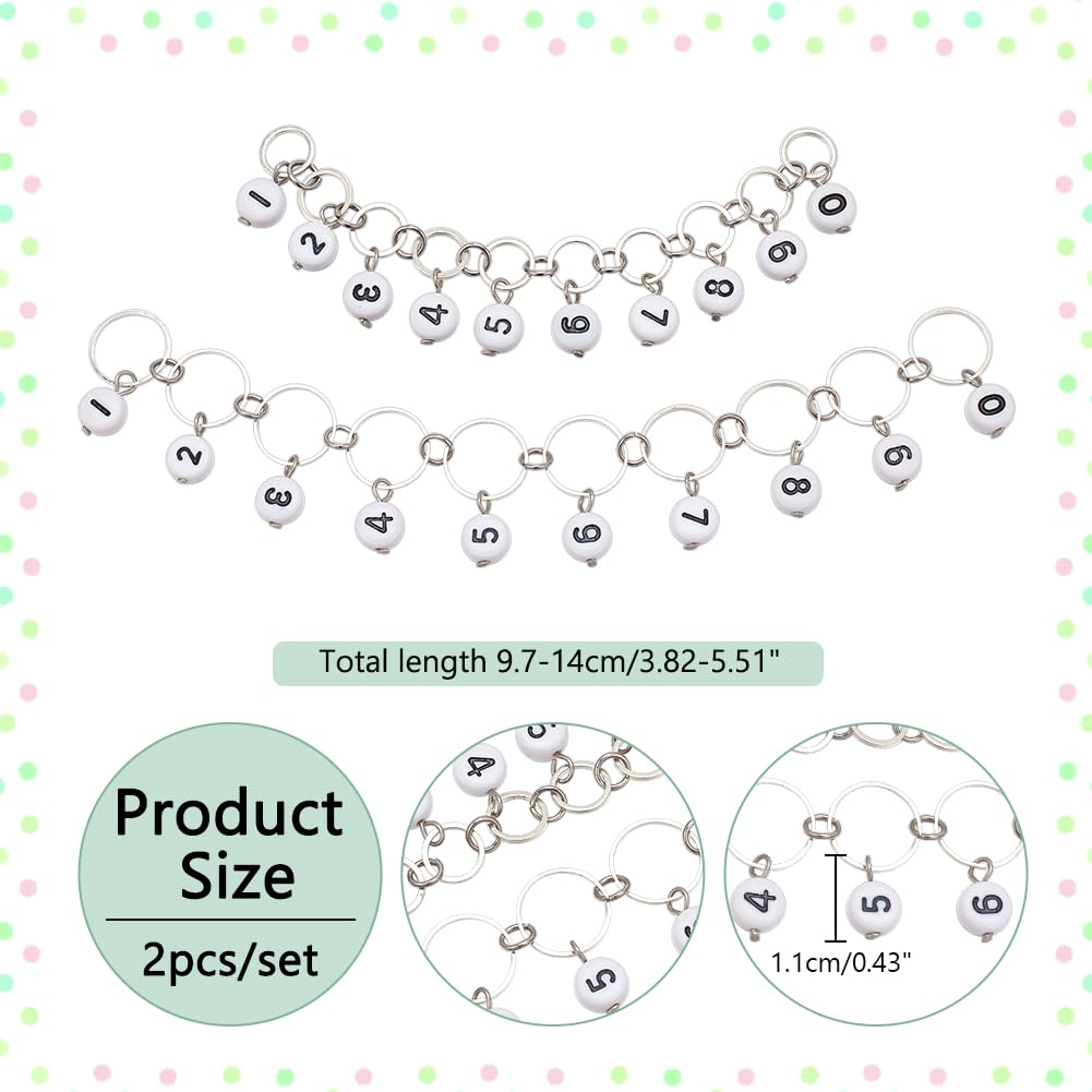 NBEADS 2Pcs Number Beads Knitting Row Counter Chains, Acrylic Beaded Row Counting Accessories with Linking Ring for Sewing Knitting Crochet Tracking Project Progress