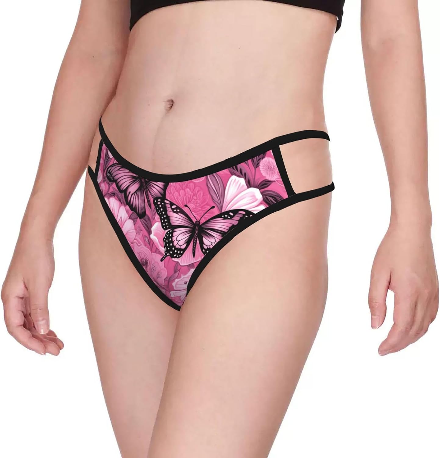 Pink Butterfly Seamless Tile Print Sexy Underwear G String Thongs For Women Low Rise No Show Workout Panties For Sports
