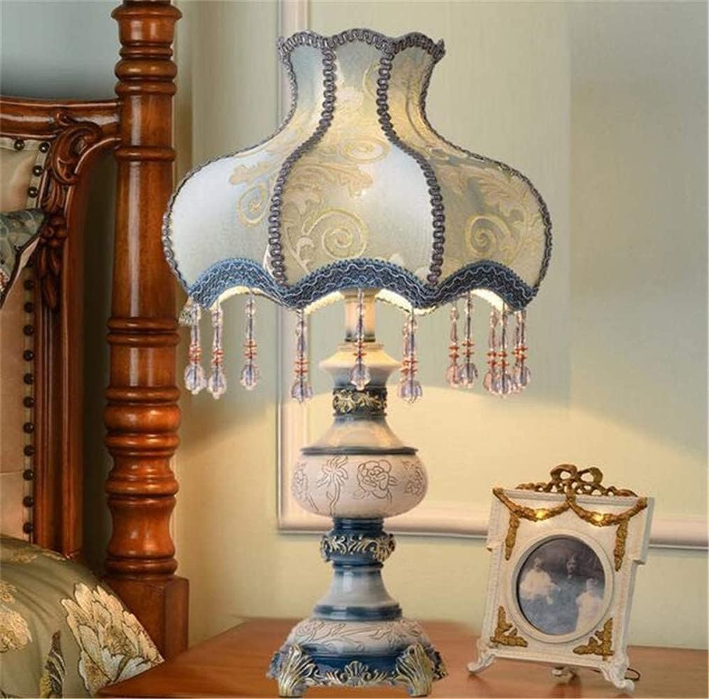 Tiffany European Style Classical Table Lamp,Retro Fabric Bedside Lamp Princess Style Creative Spherical Resin Lamp Body Desk Lamp