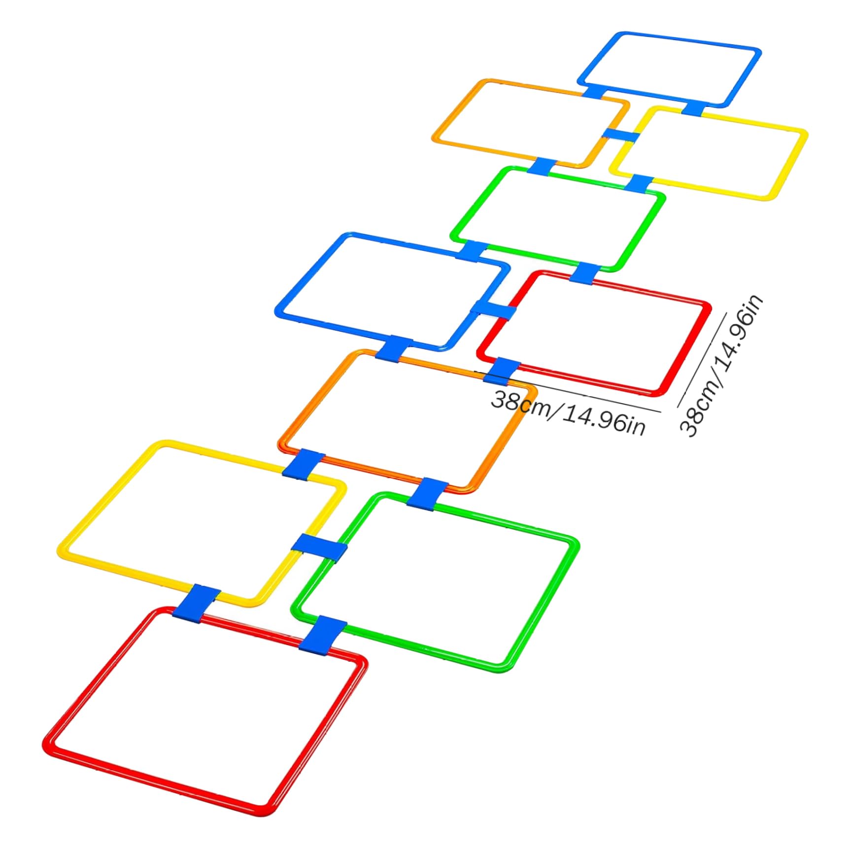 Jorzer Jeu de marelle, 10 Anneaux carrés de 15 Pouces, Anneaux d'agilité Multicolores, Parcours d'obstacles Amusant, équipement Jeu 'extérieur pour Enfants, Jouets