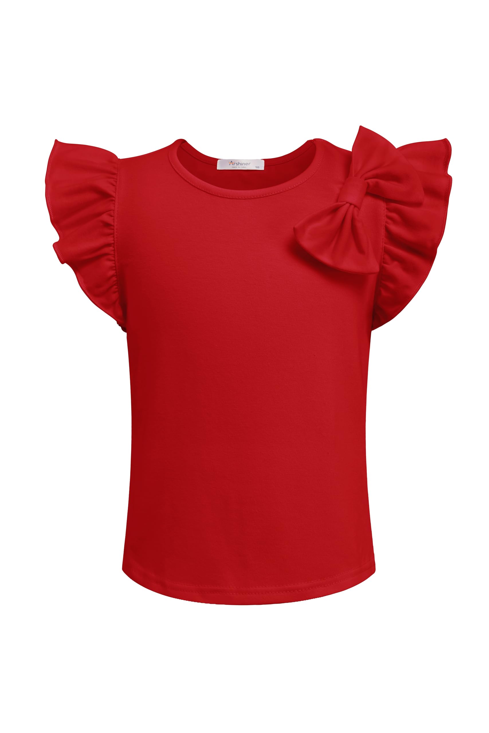 Arshiner Niña Camiseta Pajarita Niño T-Shirt Verano Color Sólido Algodón Manga Corta Cuello Redondo Elegante Moda Shirt para Niña 4-13 Años