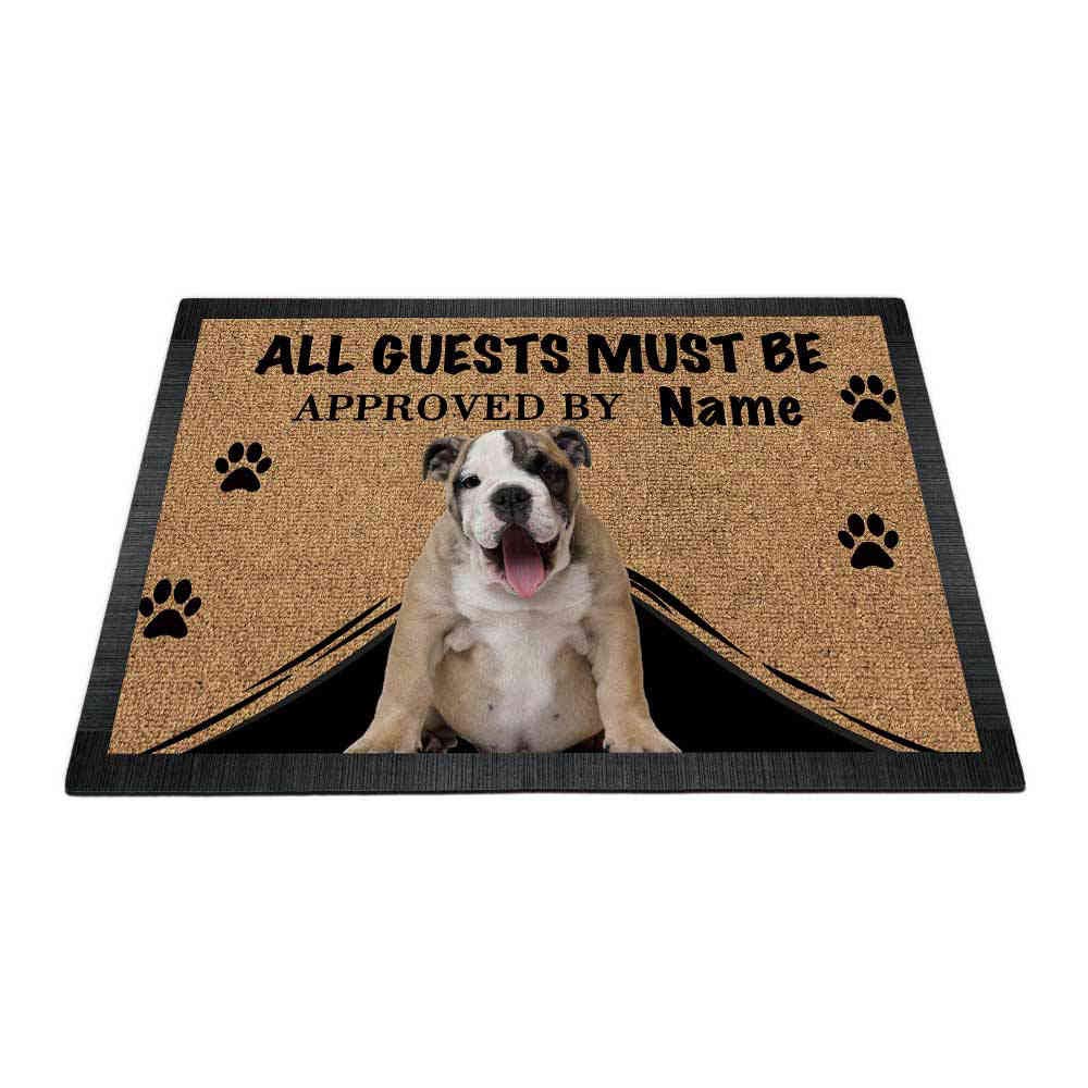 Spersonalizowana wycieraczka z My Love Dog Buldog angielski Szczeniak Powitalna mata podłogowa Wszyscy goście muszą być zatwierdzone 60 cm x 40 cm