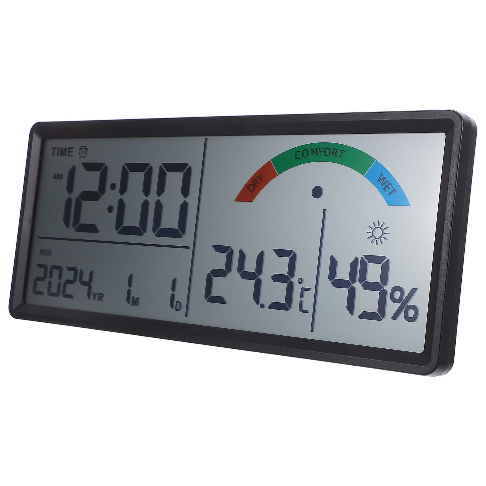 Toddmomy Reloj en Real LCD con Alarma Digital Grande de Pared y Monitor de Temperatura y Humedad Material Abs Color Negro para Sala Moderna