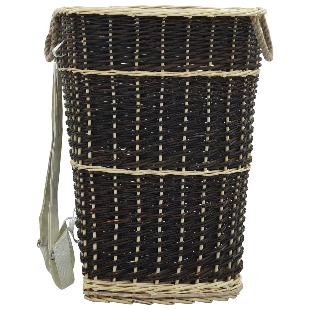 Mangloder Holzkorb aus Naturweide mit Trageriemen 57 x 51 x 69 cm braun für Brennholz Feuerholz Halter Aufbewahrung Lagerung Kamin Ofen Garten und Terrasse