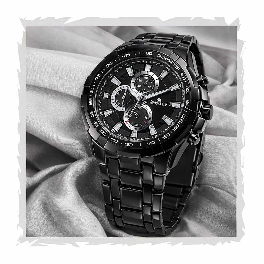 Black Chain Chrono Look Analog Watch for Men