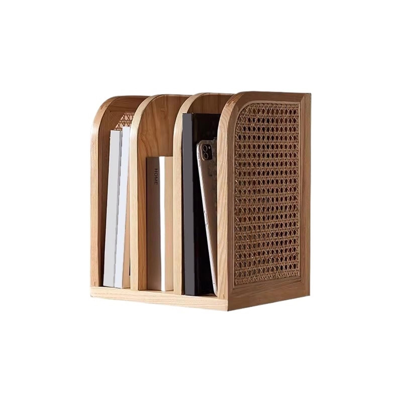Zhaoj24-05 Bookcase Desktop Wooden Bookshelf Nordic Style Rattan Home Office Open Shelves