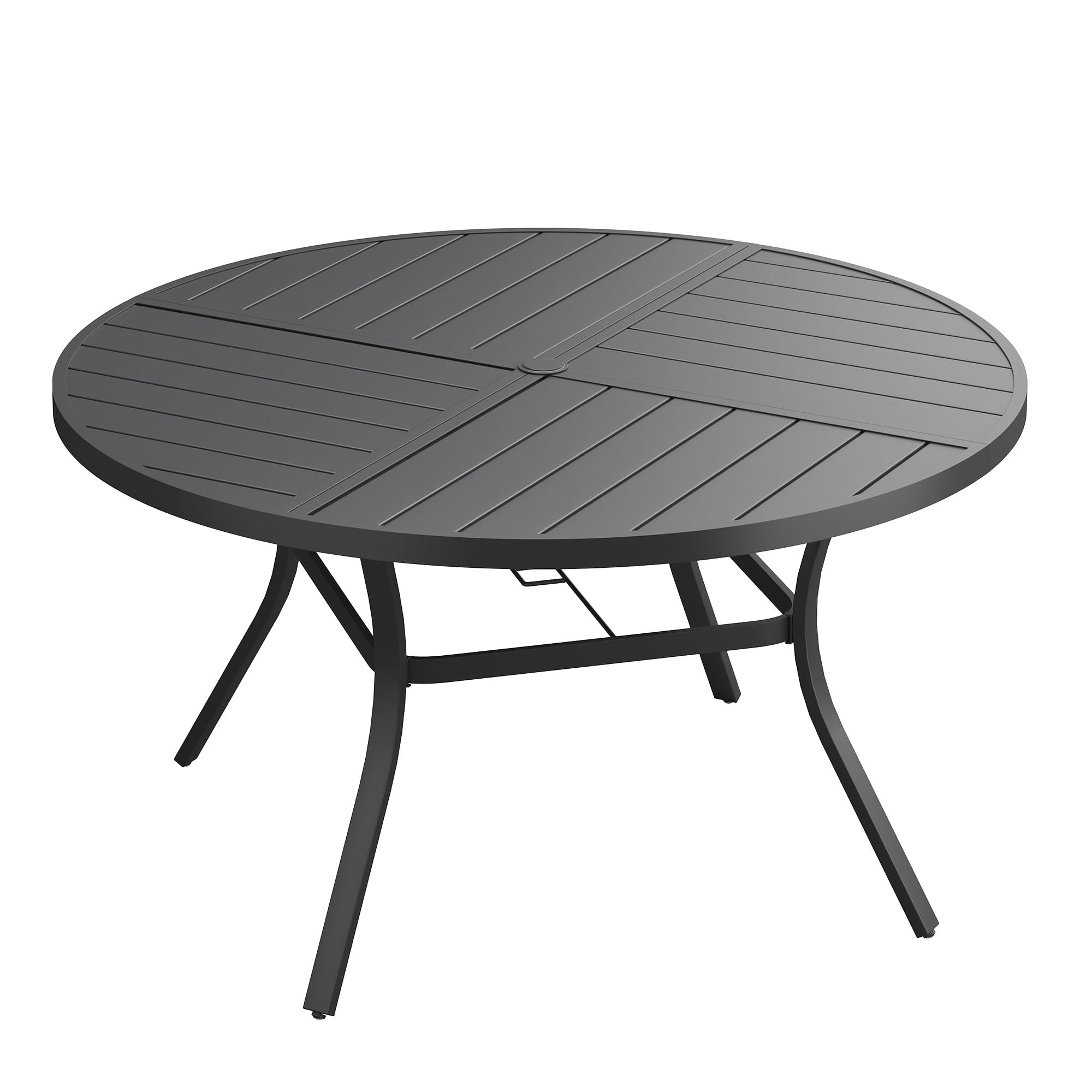 VICLLAX 53" Round Outdoor Table, Patio Dining Table for 8 with Umbrella Hole for Garden Lawn Deck Backyard, Black