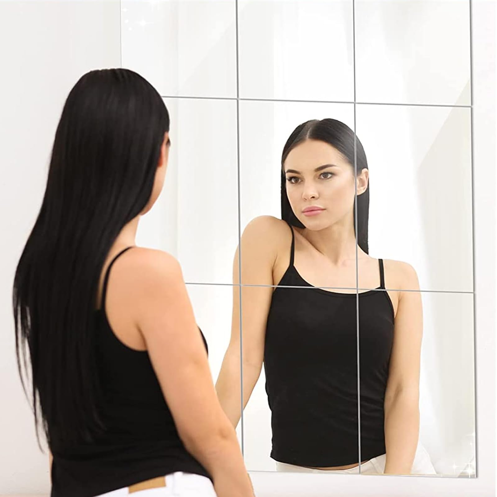 Autocollants muraux à miroir flexibles, non en verre, pour revêtement mural de cuisine et salle de bain, 16 pièces de 9 pouces
