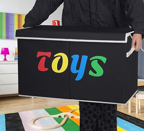 Miniatura 6 de VICTORICH Caja de juguetes de 100 litros, contenedores de almacenamiento plegables resistentes con tapas, cajas organizadoras de almacenamiento de