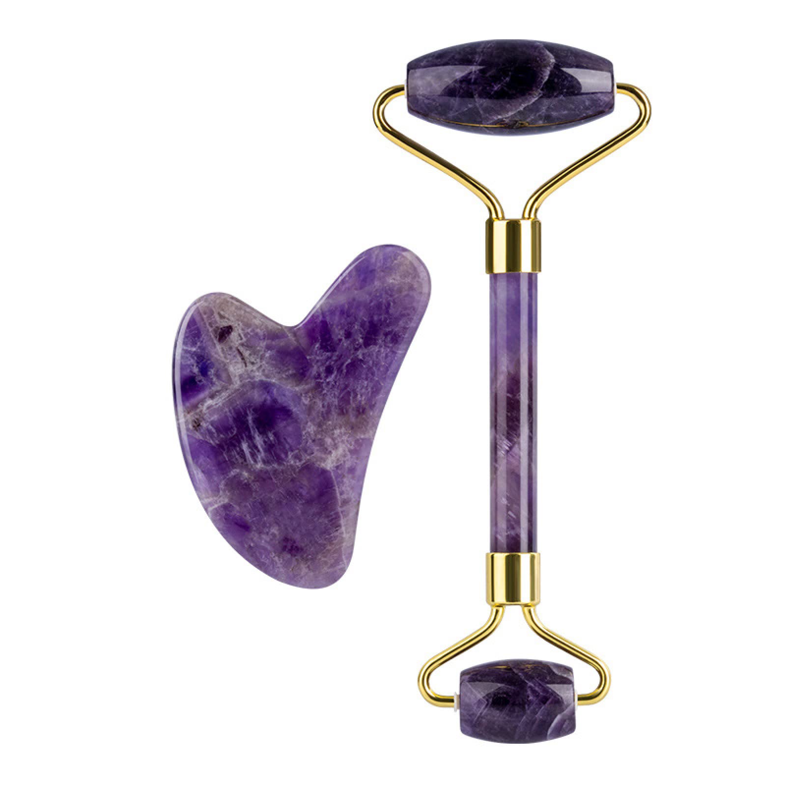 Rodillo masajeador de amatista natural Rodillo de masaje de jade Gouache Guasha Juego de rodillos de jade de cristal for raspar, Gua Sha A Inicio Colecciones (Color : Set a No Box)