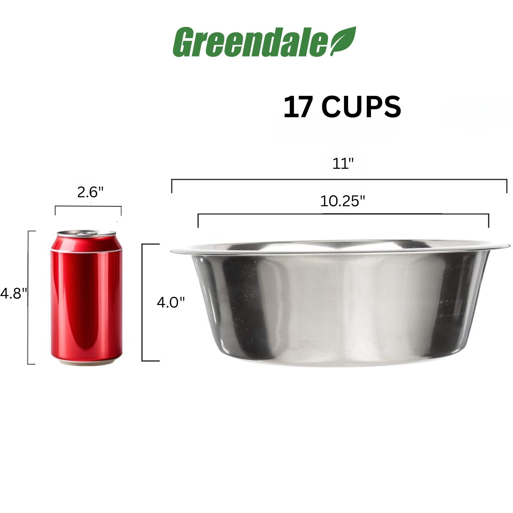 Greendale - Paquete de 2 - Capacidad de 20 tazas - Cuencos de metal de acero inoxidable para perros - Perfecto para comida y agua para perros