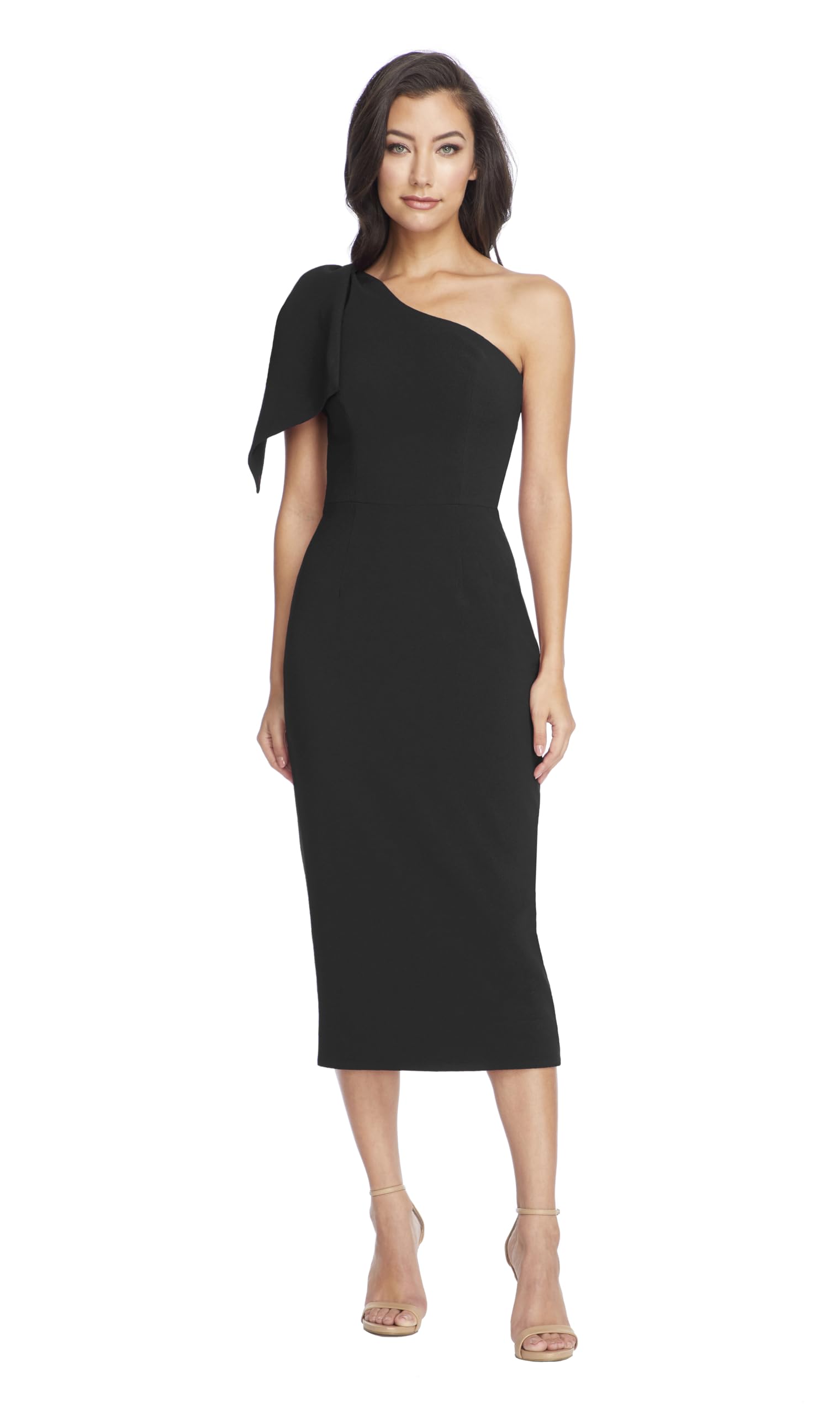 Dress the Population Womens Tiffany One Shoulder Bow Detail Midi Sheath Dress