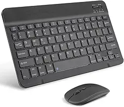Combo Teclado e Mouse Sem Fio Bluetooth - Teclado Ultrafino, Recarregável - Kit Compatível com Tablets e PCs (Preto)