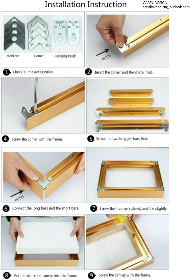 GVS-ART DIY Metal Floating Frame for 20X24 Canvas Painting Art,1 1/4"(3.2cm) Depth, Floater Frame,Mental Frame Kit, Cut to Pieces,Not Include Canvas or Mat. Titannium Gold Frame
