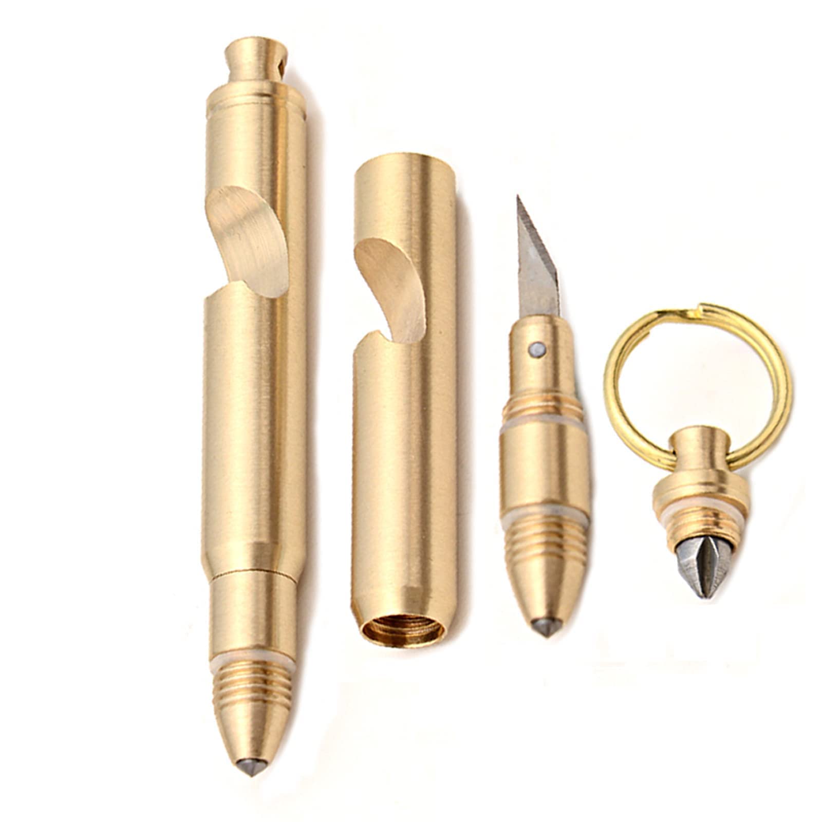 KASTWAVE Multifunctional Mini Keychain Set, Can Open The Box with A Bottle Opener, Detachable Keychain, Made by Solid Brass-5 in 1(Gold)