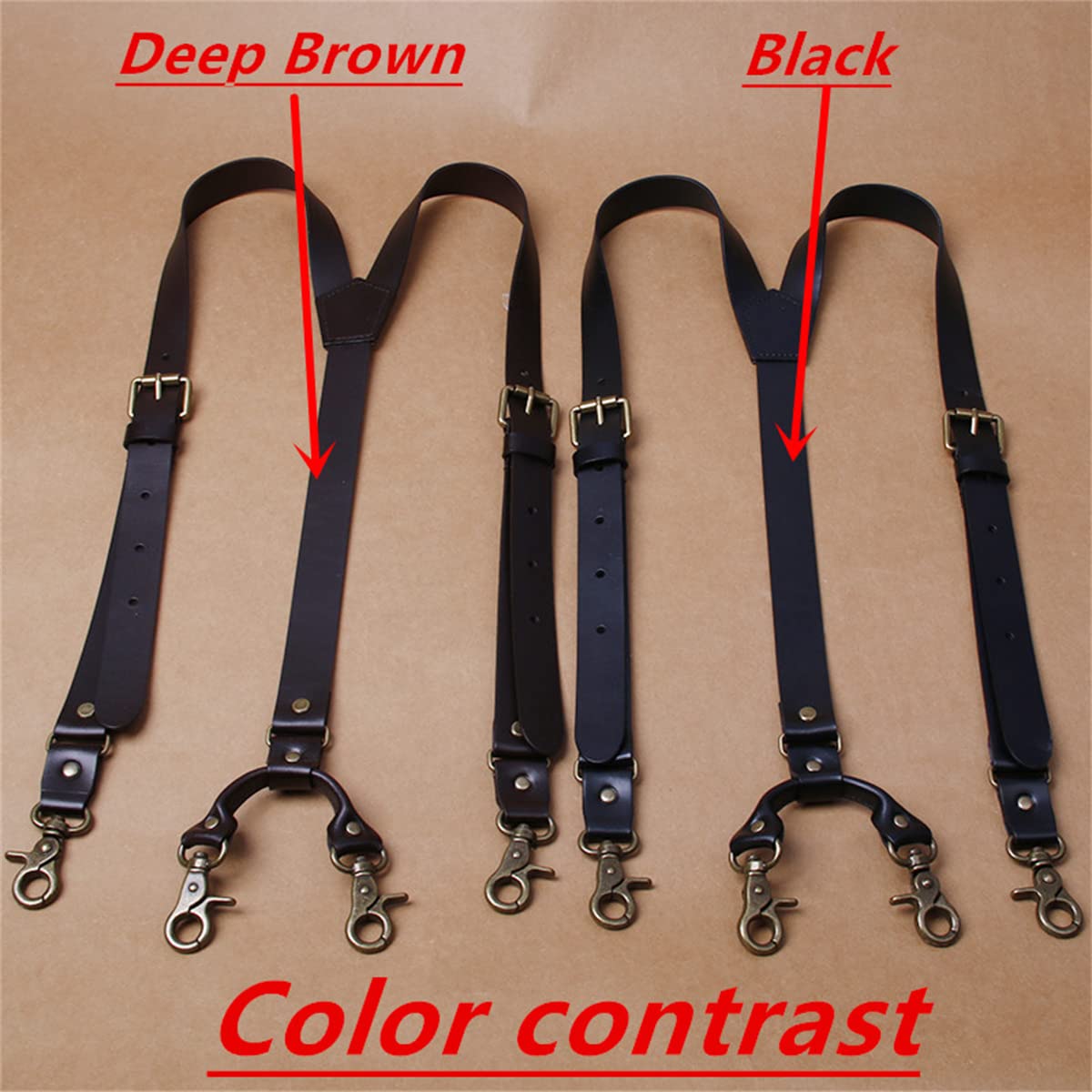 Tirantes de Cuero para Hombre, diseño en Forma de Y, Tirantes Ajustables de Cuero Genuino con Hebilla de 3 o 4 Ganchos, Clip Resistente, Tirantes para Pantalones para Hombre