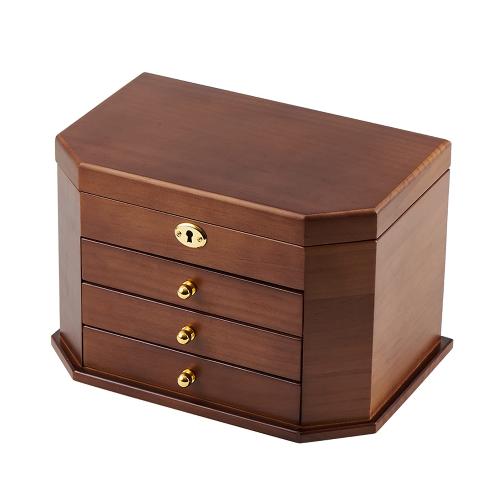 OZBMA Hexagonal Solid Wood Jewelry Box Storage With Lock Earrings Necklace Large Capacity Retro Birthday