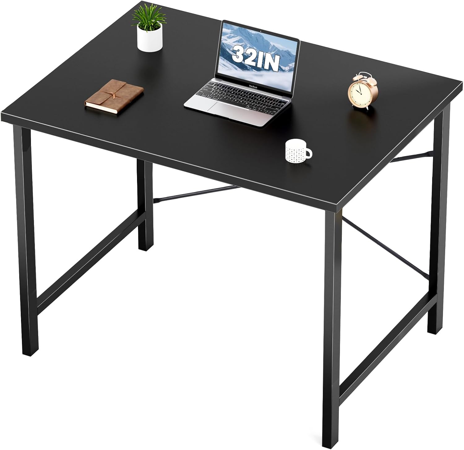 Sweetcrispy Computer Small Desk, Office 32 Inch Kids Student Study Writing Work with Metal Frame Wood Tabletop Modern Simple Home Bedroom Table - Ink Black Ink Black 32-Inch
