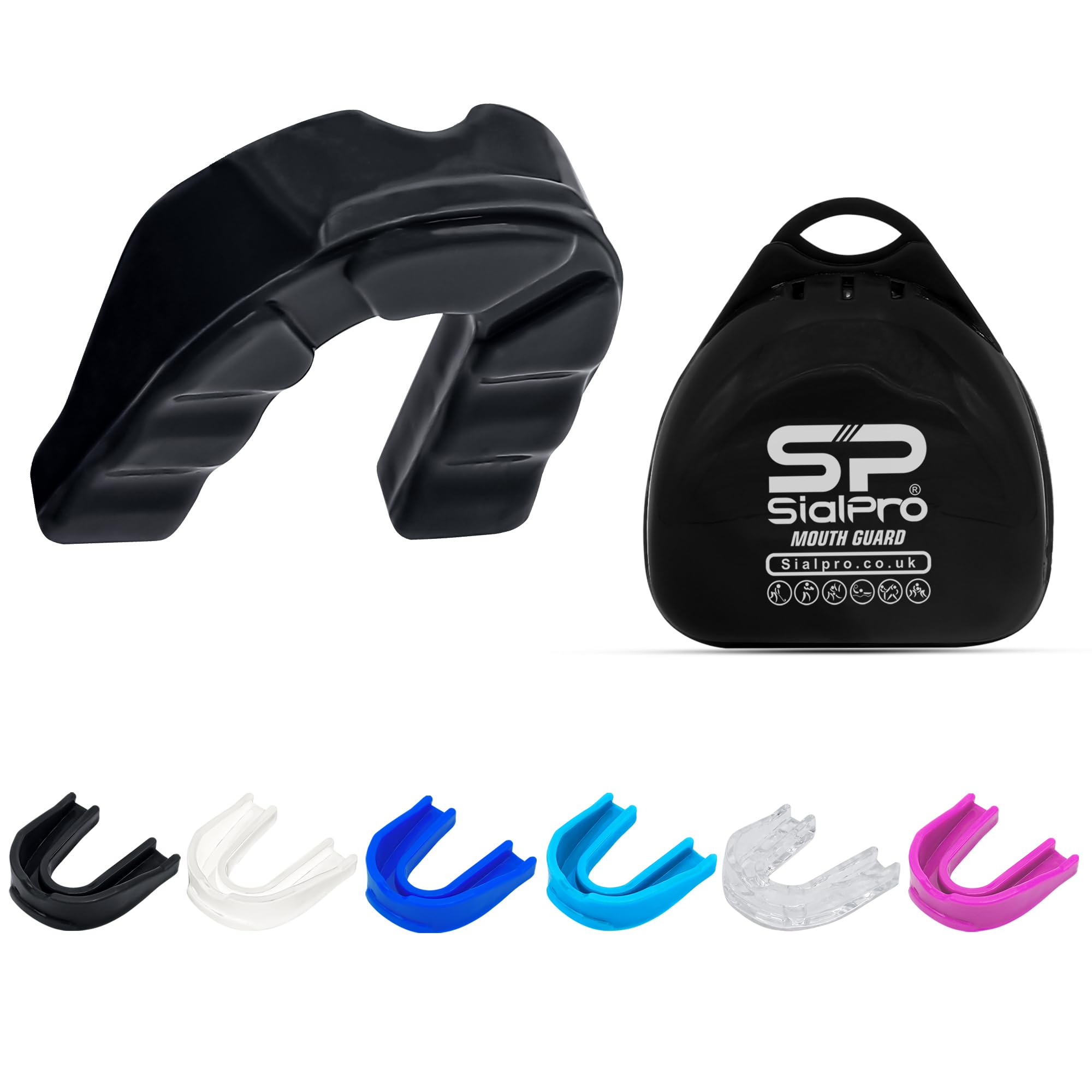 SialPro Mouth Guards for Boxing Men Adult Youth Junior Mouldable Mouthpiece Slim Fit Boil and Bite Gum Shield with Case MMA Hockey Rughby Basketball Judo Karate Martial Arts (Black