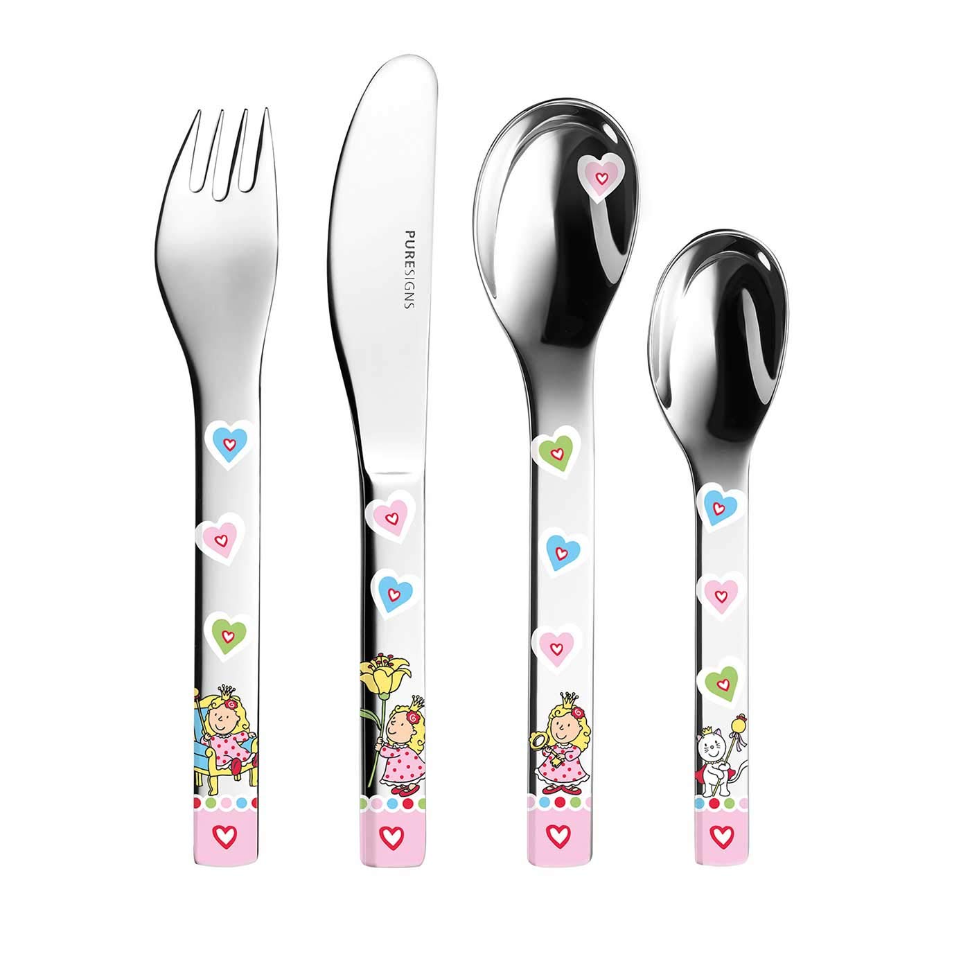 PURESIGNS Kinderset 7-teilig NELIA Porzellan & Edelstahl 18/10 – Geschirr + Besteck, BPA-frei & spülmaschinenfest