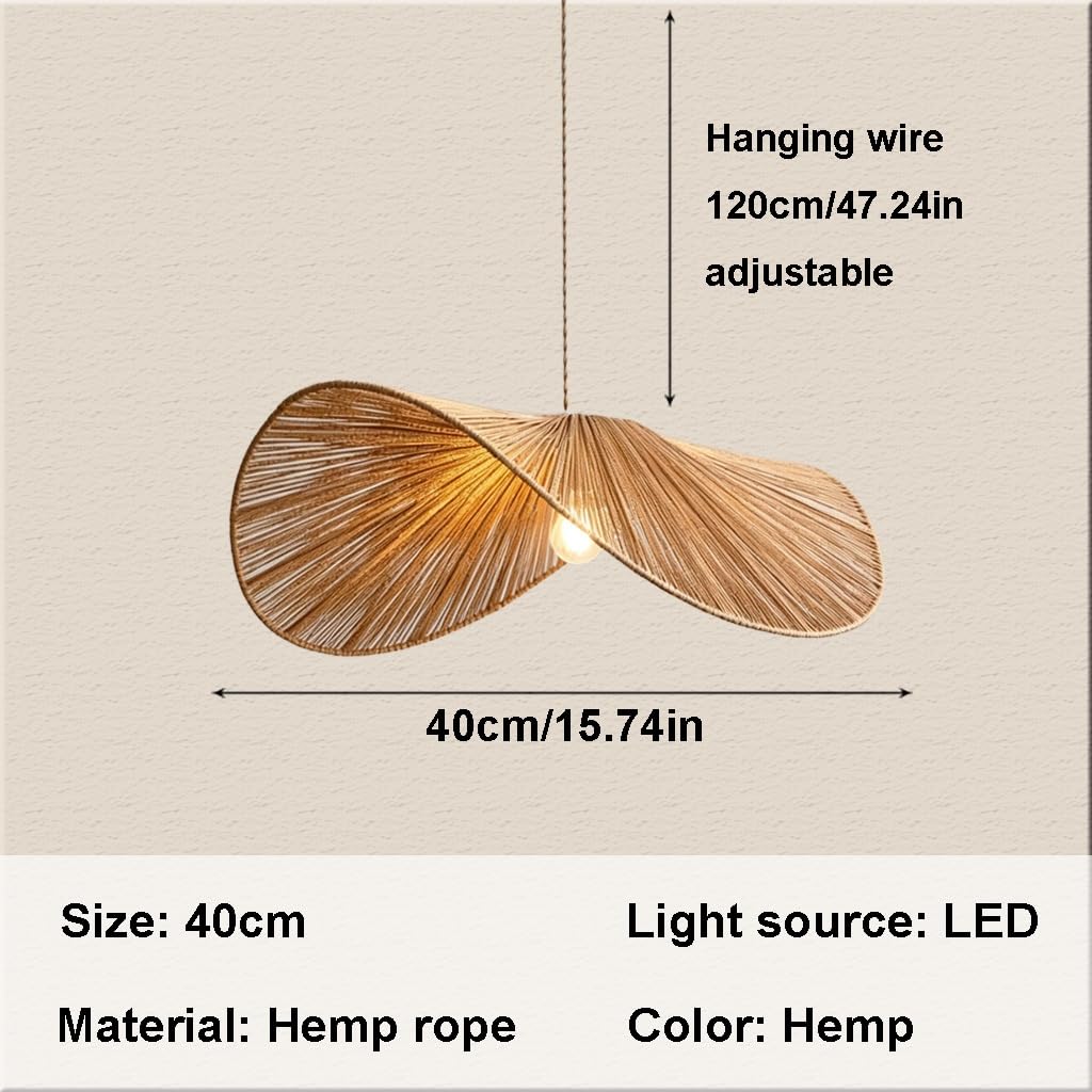 JOJOM Lustre Rotin Style Bohème Suspension Nordique Lampe Tressée Main Style Campagne Couleur Chanvre Beige Blanc Pour Cuisine Chambre Salle A Manger Salon Couloir Entrée(A40)