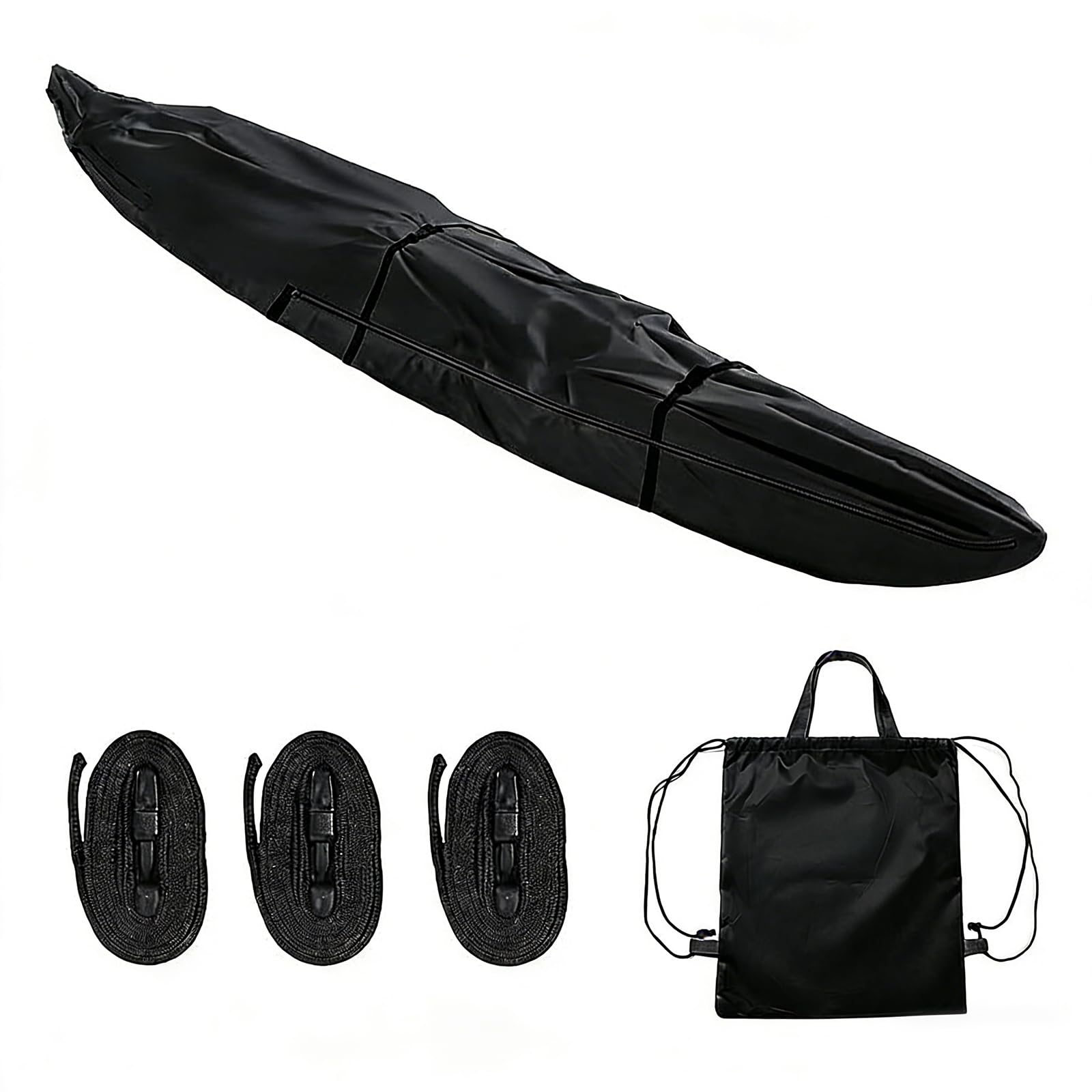 JSCARLIFE 420D Thickened Kayak Canoe Cover,Duty Waterproof Kayak Cover UV Resistant Canoe Storage Cover UV Protection Sunblock Shield for Fishing Boat,Kayak and Paddle Board (Black-18FT（550 * 100CM）)