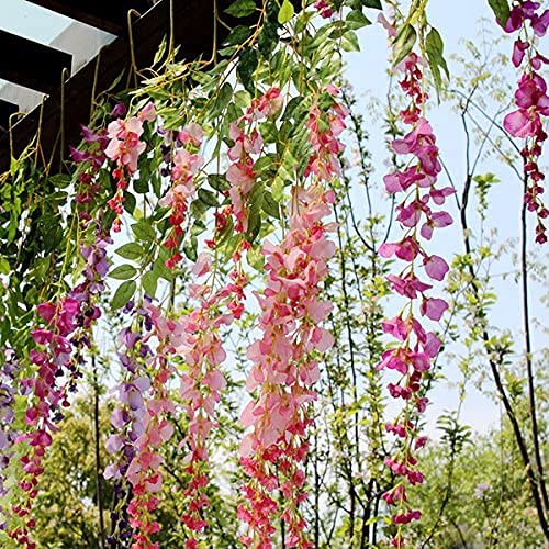 DearHouse 6 Pieces 3.6 Feet Artificial Flower Silk Wisteria Vine Rattan Fake Wisteria Garland Hanging Flowers for Home Garden Party Wall Wedding Decor (Green) 4