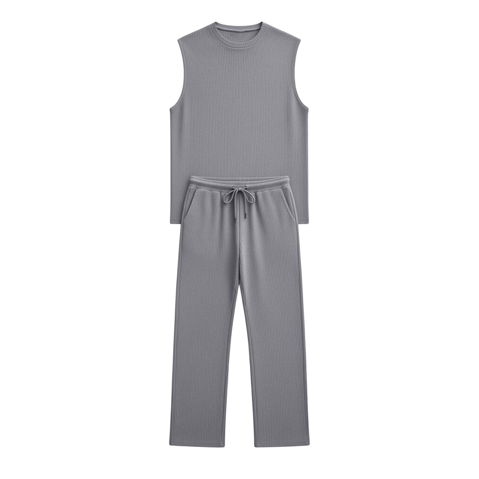 Elegante canotta e pantaloni in maglia per canotta senza maniche con a maglia e pantaloni a gamba larga, sofisticato completo due pezzi per il tempo libero e il relax