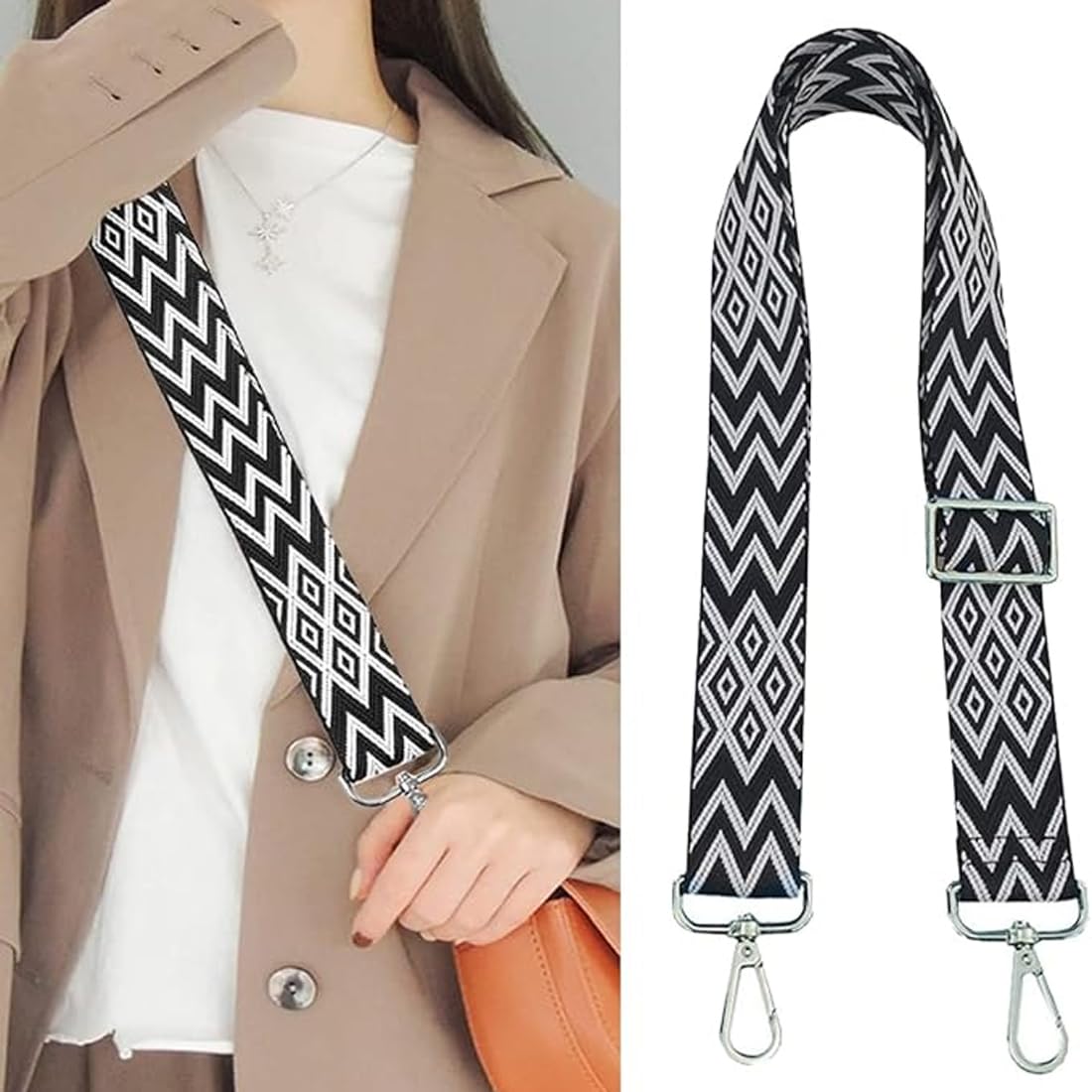 Tracolla Regolabile 85-145cm Con 2 Portachiavi In Metallo - Nero/Marrone - Foto 4