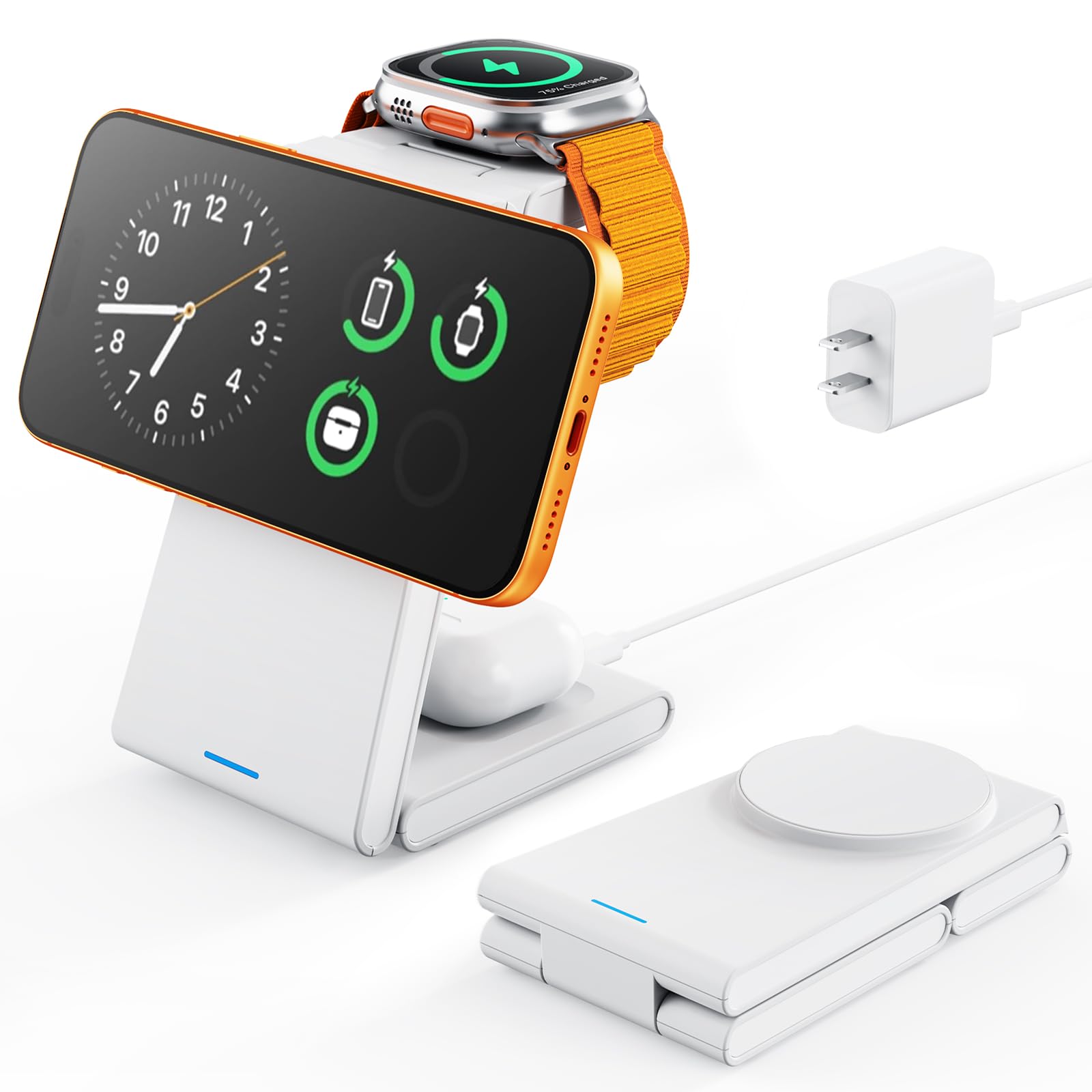 JoyGeek Foldable 3-in-1 Wireless Charging Station for iPhone Air/17/16/15/14/13/12, Charging Stand for Apple Watch 11-2 and AirPods, Travel Wireless Charger