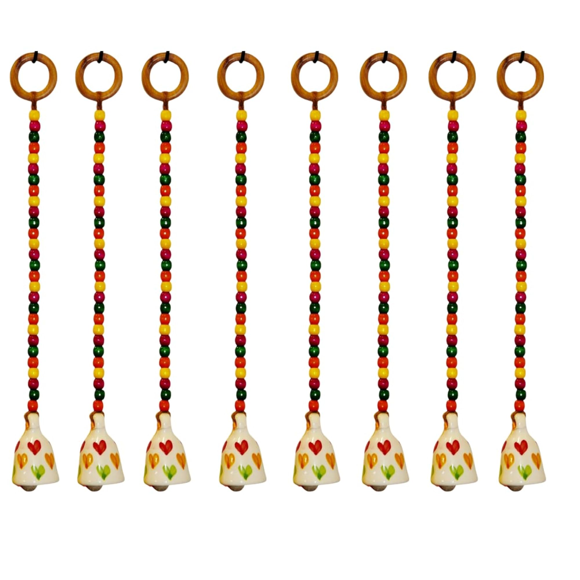 Decorative Wall Hanging Ceramic Bells with Wooden Beads
