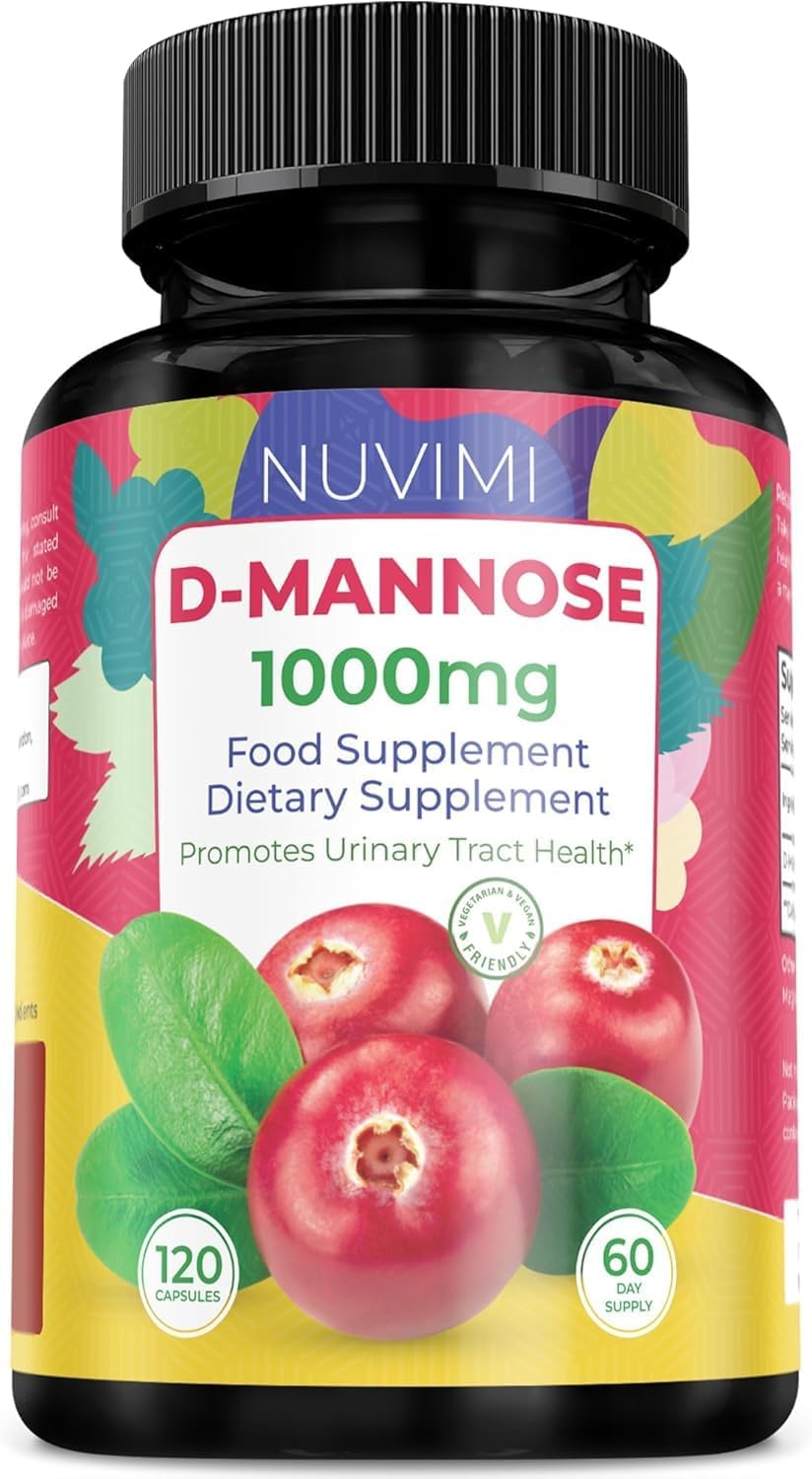 D Mannose 120 Capsules – 1000 mg per Dose – Dietary Supplement Helps Promote Urinary Tract Health – Natural Vegan UTI Defense