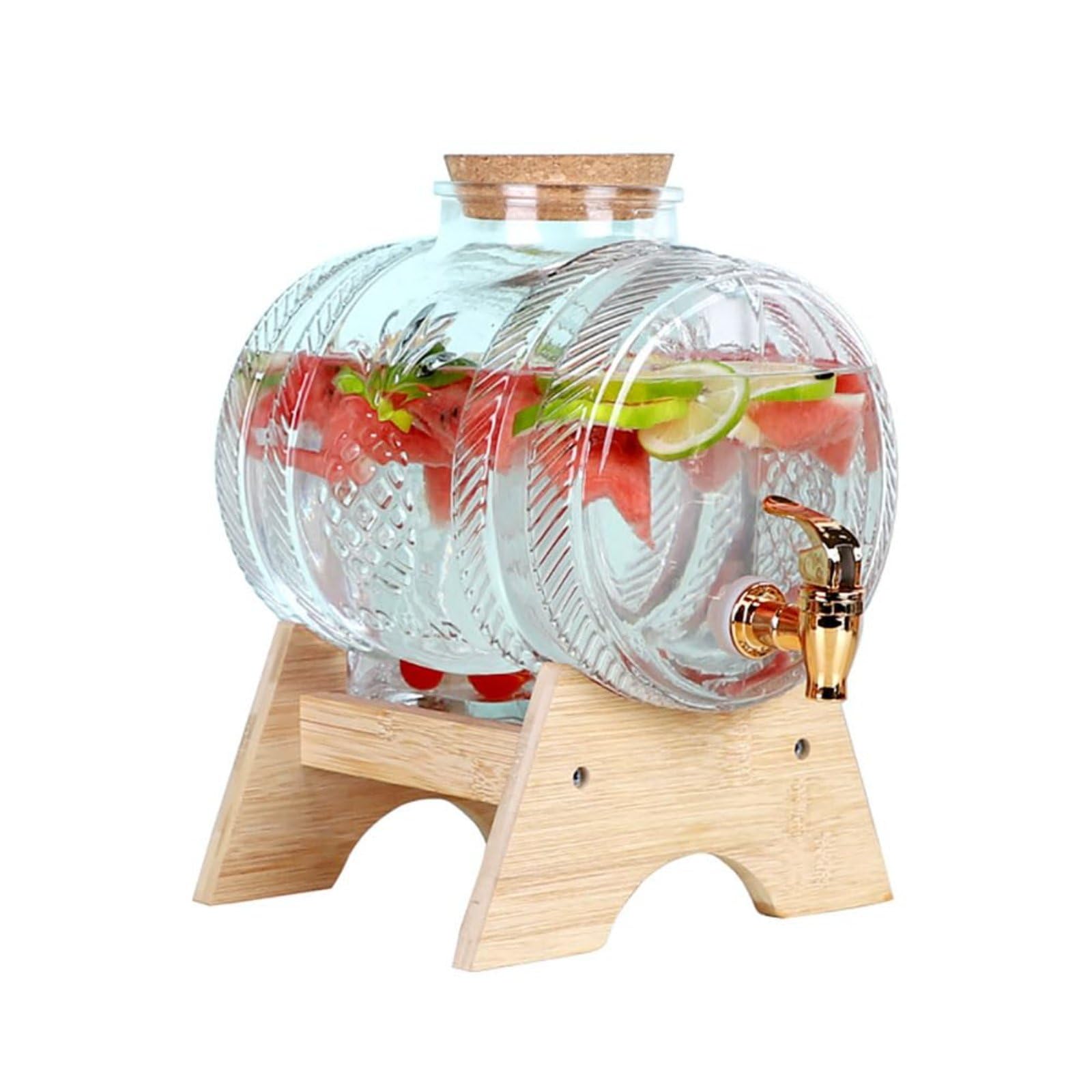 SBCGFY Glass Drink Dispenser, 1L/3L/5L Ice Drink Dispensers, With Spigot And Wooden Stand, For Parties, Beverage Dispense Cold Drink Dispenser For Party Daily Use,1L,5L