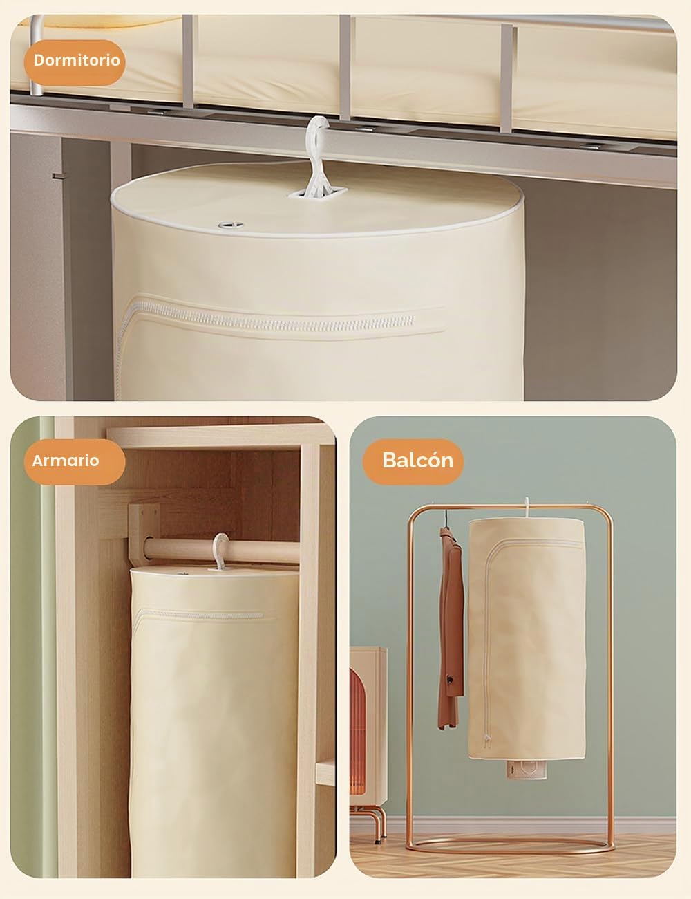 Secadora de Ropa Eléctrica Portátil 600 W 3 en 1 con Bomba de Calor | Secador de Aire Caliente para Ropa y Zapatos con Temporizador Ideal para Apartamentos Hogar y Viajes