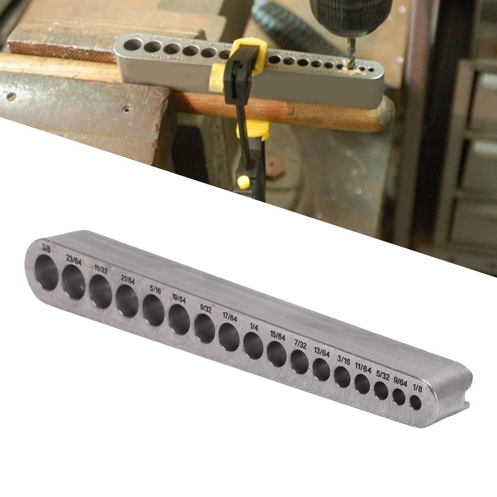 Drill Bit Guide,Aluminum Alloy Precision Drill Jig Block for Straight Holes 17 Drill Sizes 0.32 to 0.95cm Portable Metal Drilling Tool for Woodworking and DIY Projects