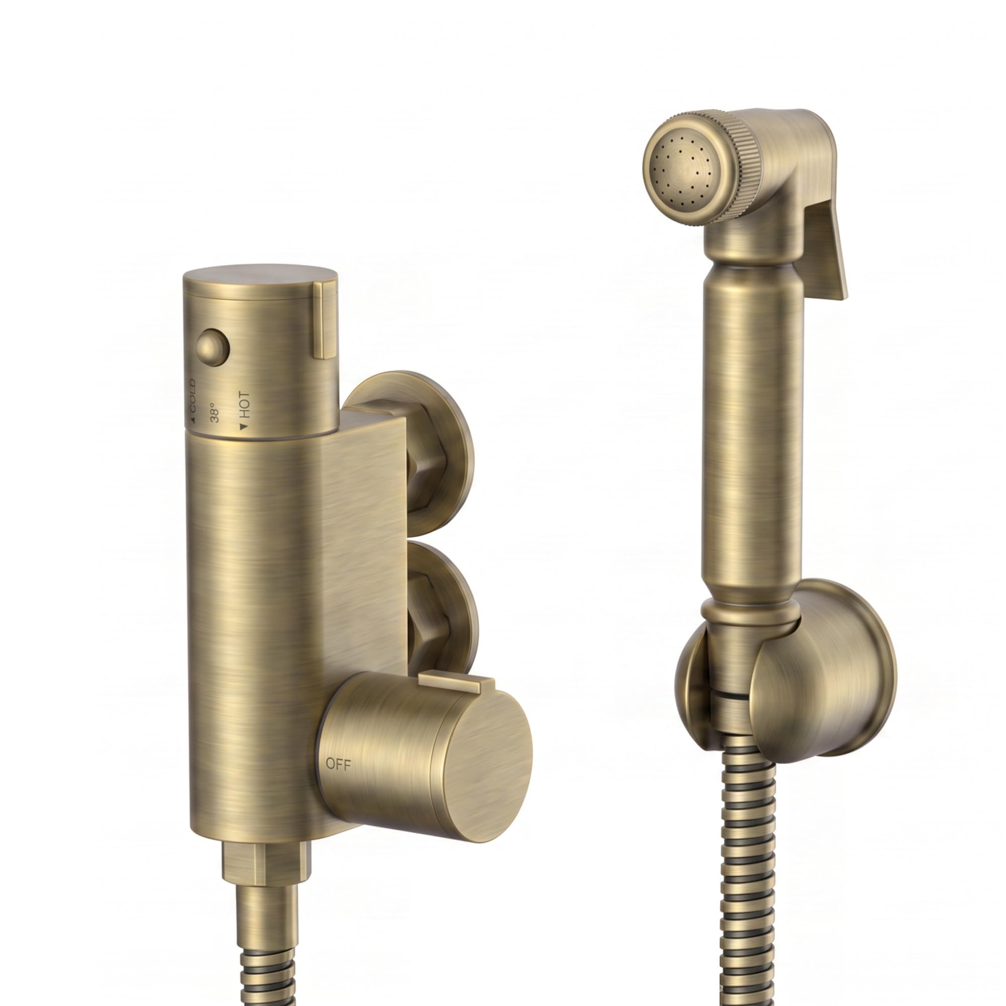 ENKI SH0627 Vero Thermostatic Round Douche Shower Kit, Antique Brass