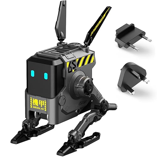 GravaStar Alpha65 65W GaN Fast Charger (2 USB-C and 1 USB-A) Includes Detachable EU & UK Plug Adapters, Robot-Inspired Matte Gray Chassis — Fast PD for iPhone, iPad, Steam Deck - EUUK Global - Gray