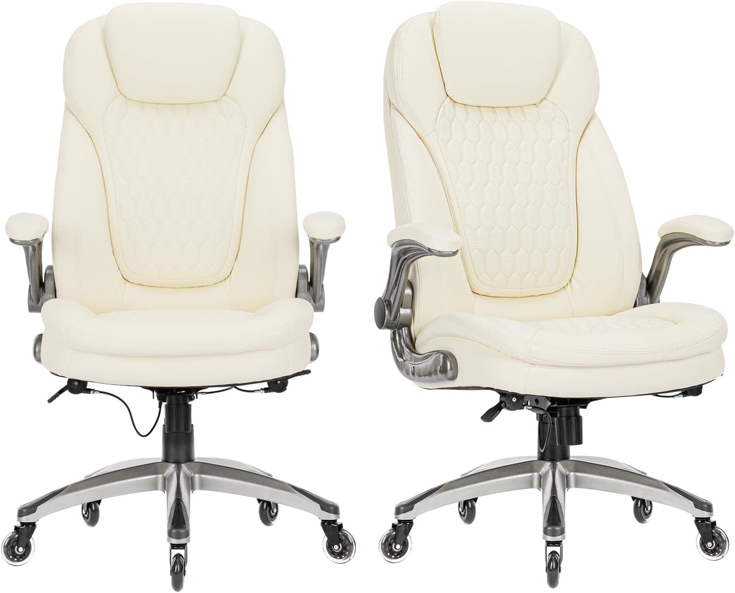 Executive Office Chair - Ergonomic High-Back Leather Chair (Ivory) - Set of 2