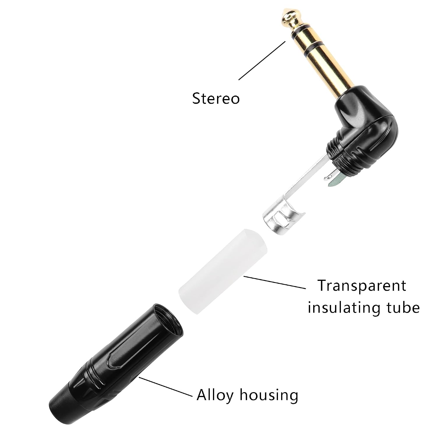 Audio 1/4 "90 Degree Right Angle Plug, 6.35mm Heavy Duty TRS Gold Plated Solder Type Stereo DIY Audio Connector, Used to Replace the Worn Plug on the Cable (2 Pack)