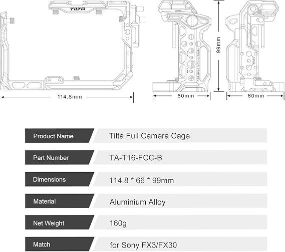 TILTA TA-T16-FCC-B-B FX3 FX30 V2 Cage for Sony FX3 FX30 Camera Black