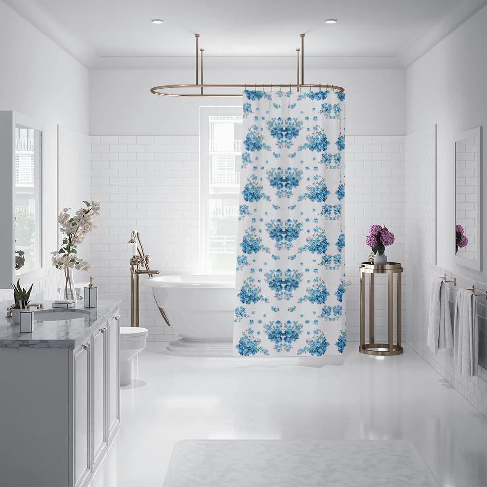 Cortina de Ducha Flor Azul Elegante Cortina Ducha Antimoho Impermeable Lavable Poliéster Tela con 12 Ganchos Bañera Cortinas de Baño para Familiar Dormitorio Hotel(180x220cm)